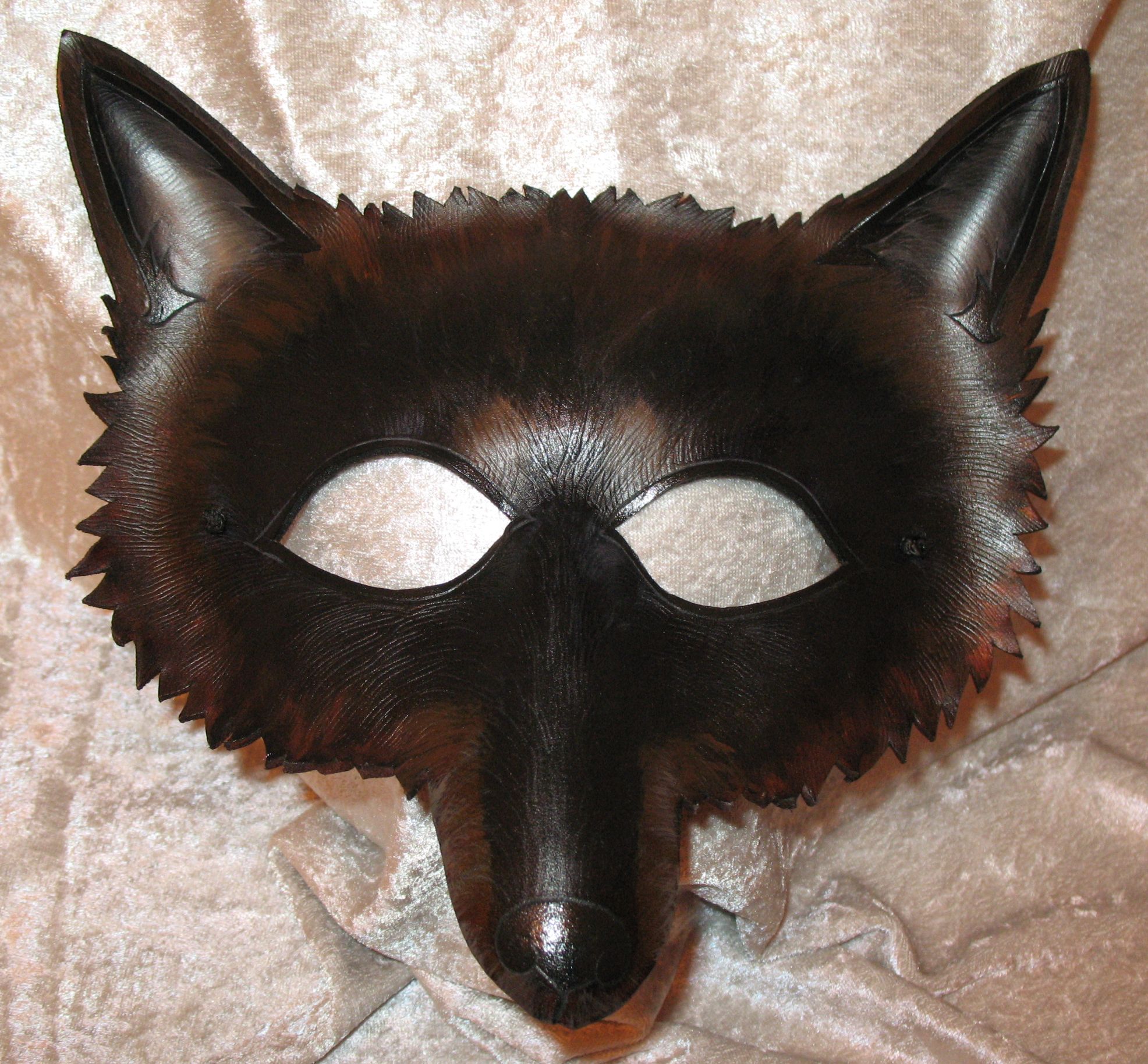 Dark brown & black wolf mask.