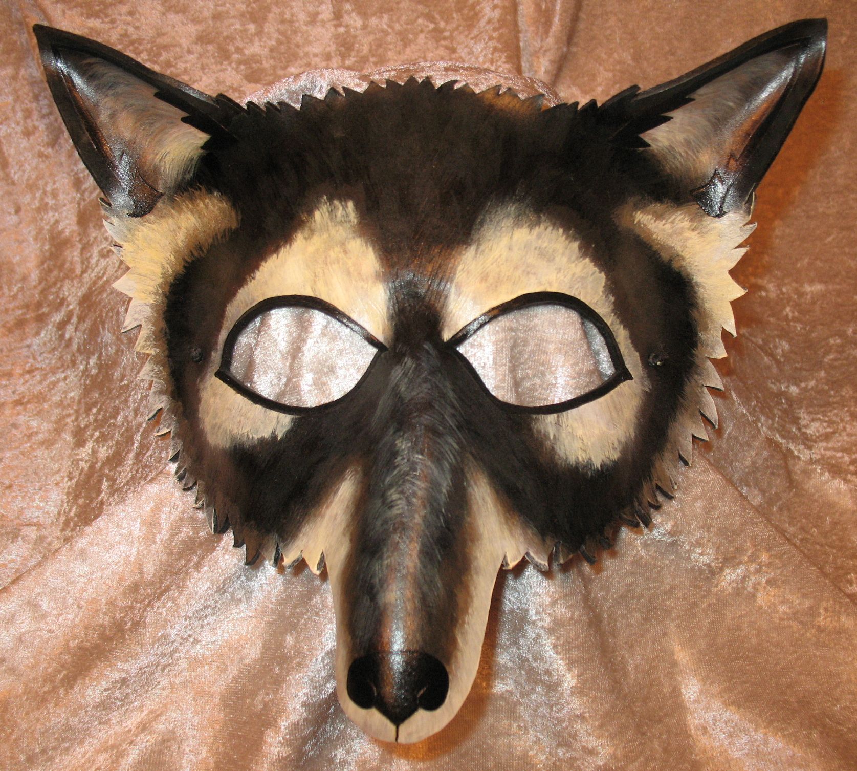 Tawny tan & black wolf mask.